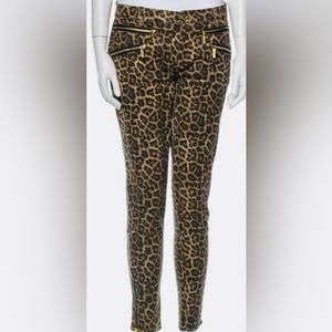 Michael Kors Leopard Animal print jeans pants with gold zipper accents